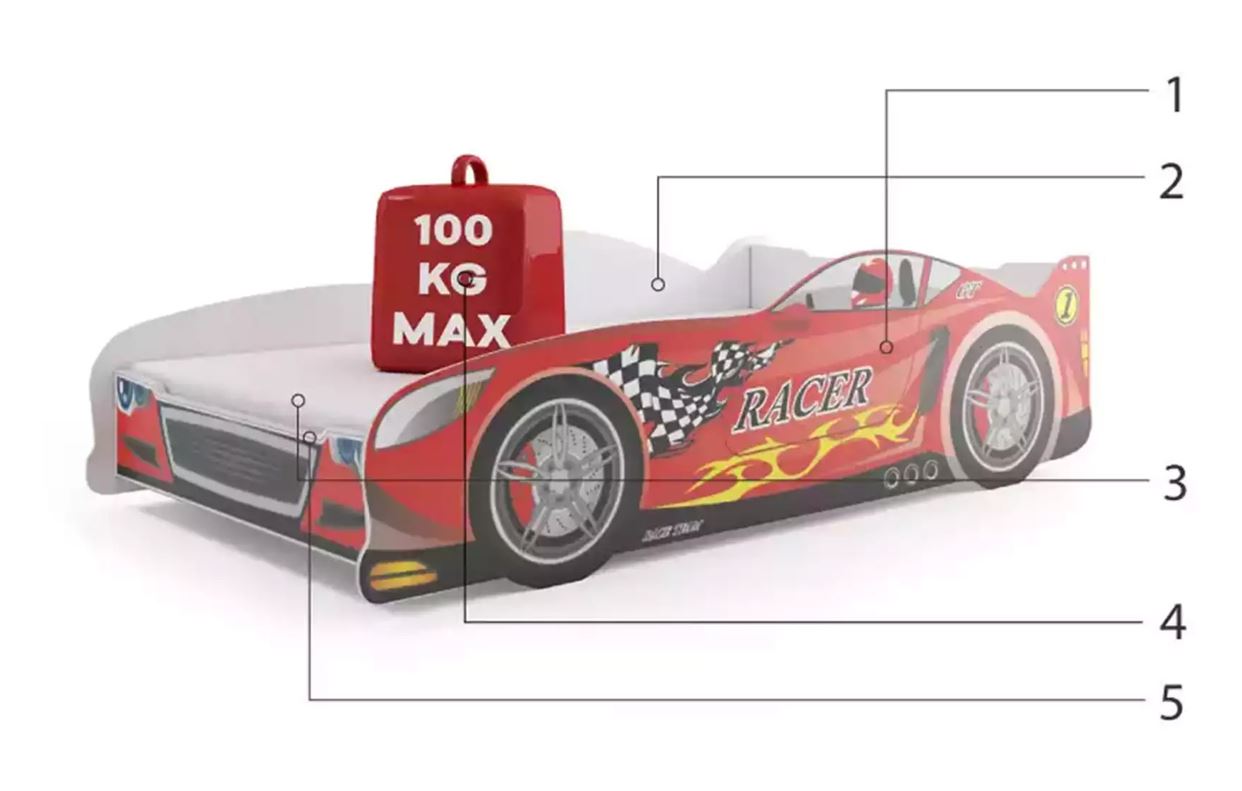 Componente pentru paturi pentru copii cu mașini singure 80x160, roșu Componente pentru paturi pentru copii cu mașini singure 80x160, roșu