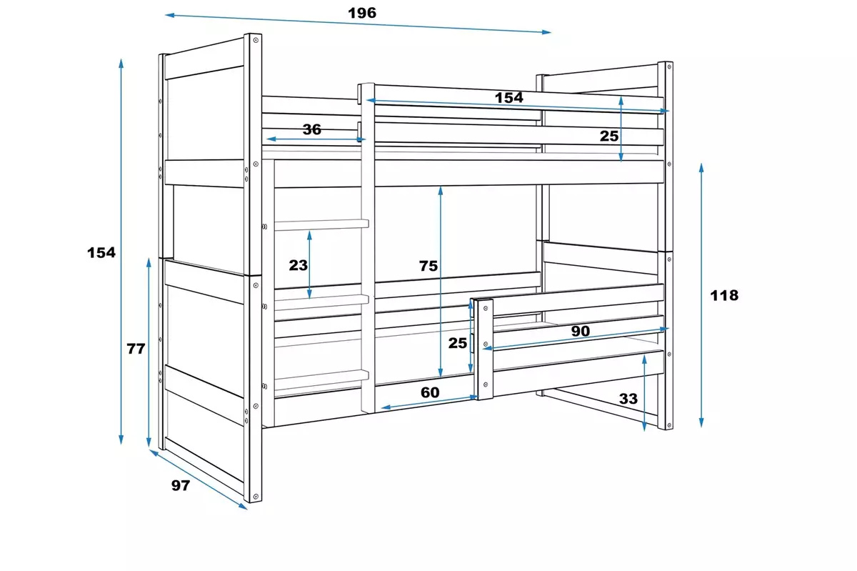 Dimensions et spécifications pour Lit ado superposé Rico 90X190 avec matelas, gris/rose Dimensions et spécifications pour Lit ado superposé Rico 90X190 avec matelas, gris/rose