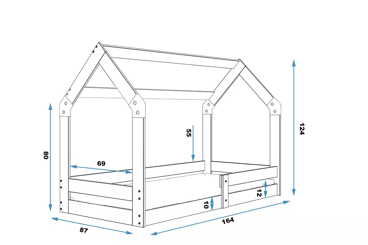Dimensiuni și specificații pentru patul copiilor singuri 1 80x160, pin