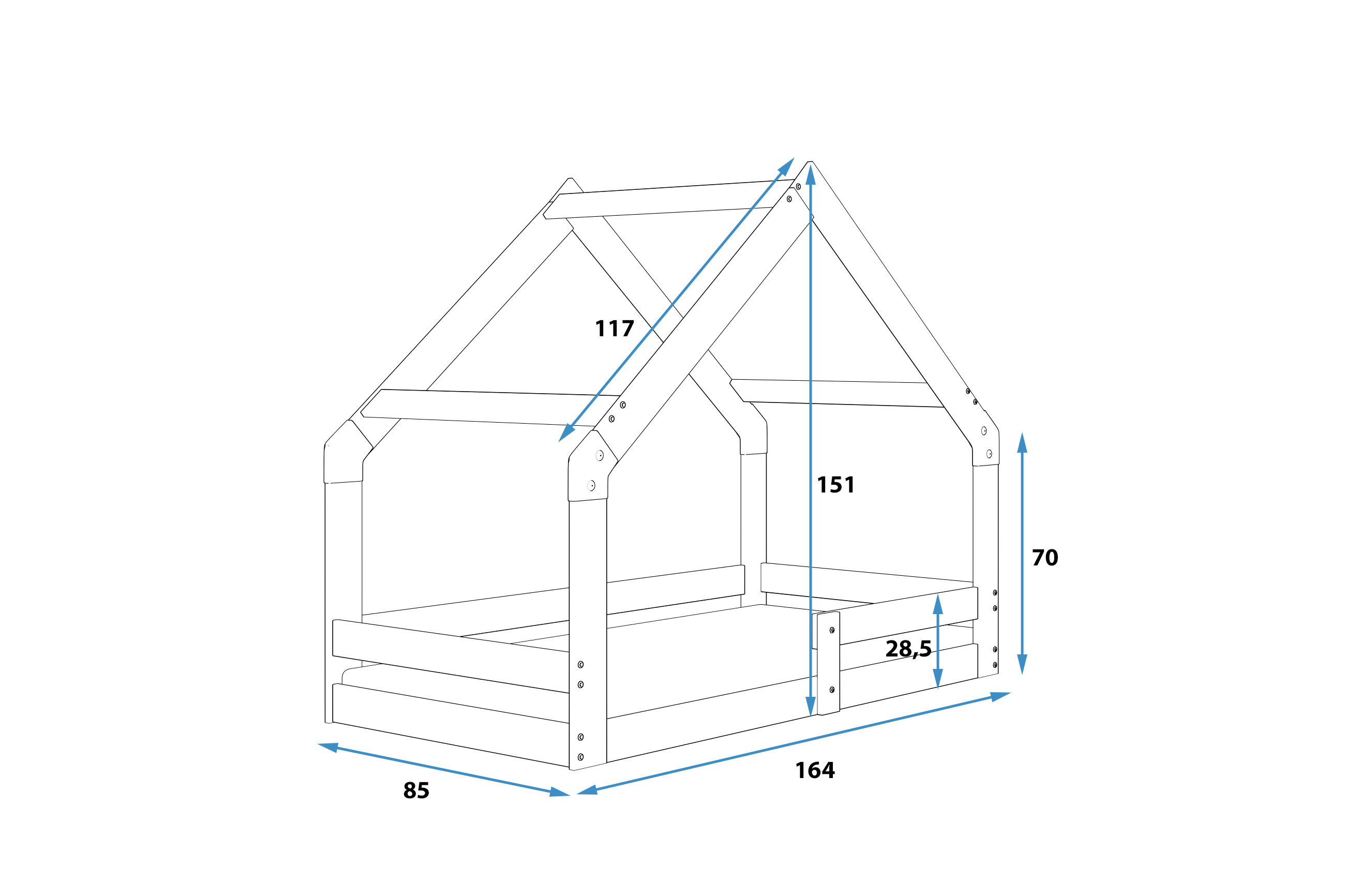Dimensiuni și specificații pentru patul copiilor, o singură casă 80x160, lemn natural Dimensiuni și specificații pentru patul copiilor, o singură casă 80x160, lemn natural
