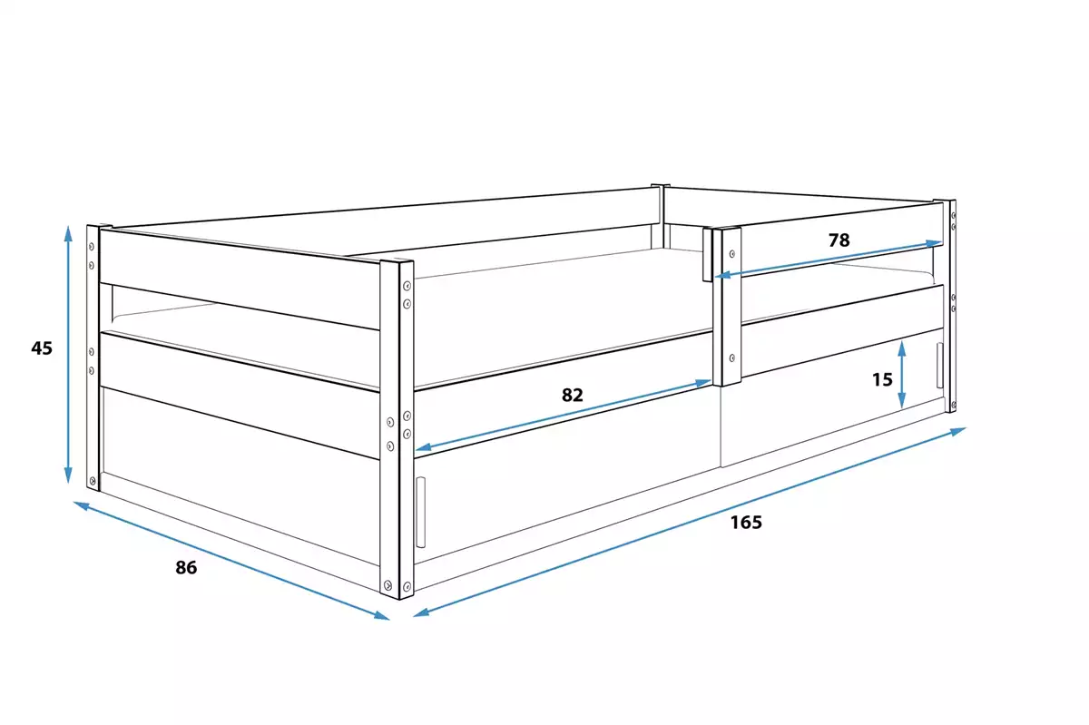 Dimensiuni și specificații pentru patul copiilor unic Hugo 80x160 cu depozitare, alb Dimensiuni și specificații pentru patul copiilor unic Hugo 80x160 cu depozitare, alb