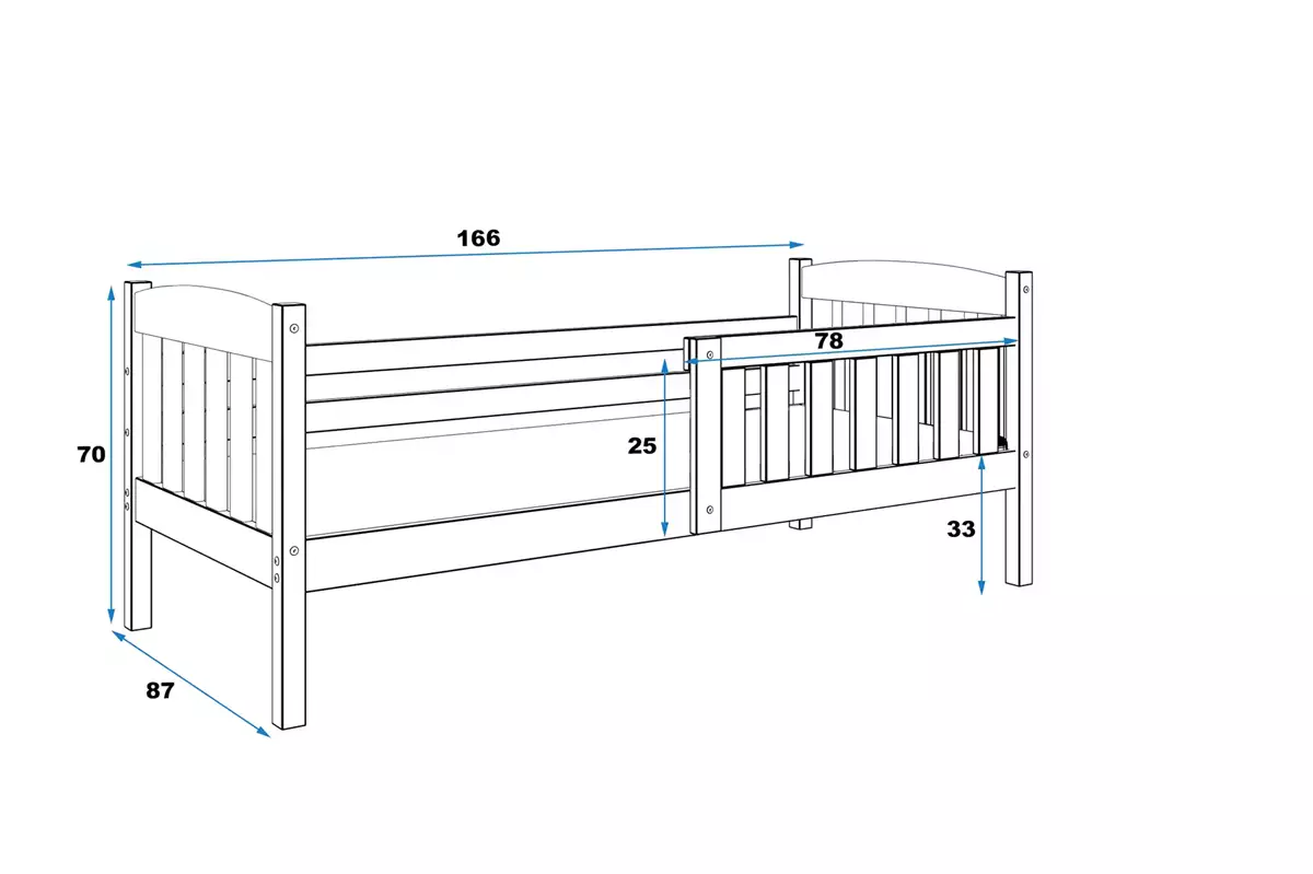 Dimensiuni și specificații pentru patul copiilor single Winnie 80x160, grafit