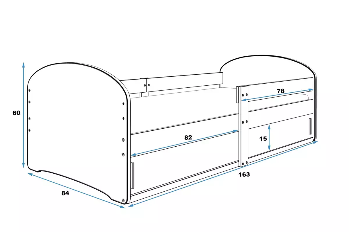Dimensiuni și specificații pentru paturi pentru copii Goluri unice 1 80x160 cu depozitare, mașină, alb Dimensiuni și specificații pentru paturi pentru copii Goluri unice 1 80x160 cu depozitare, mașină, alb