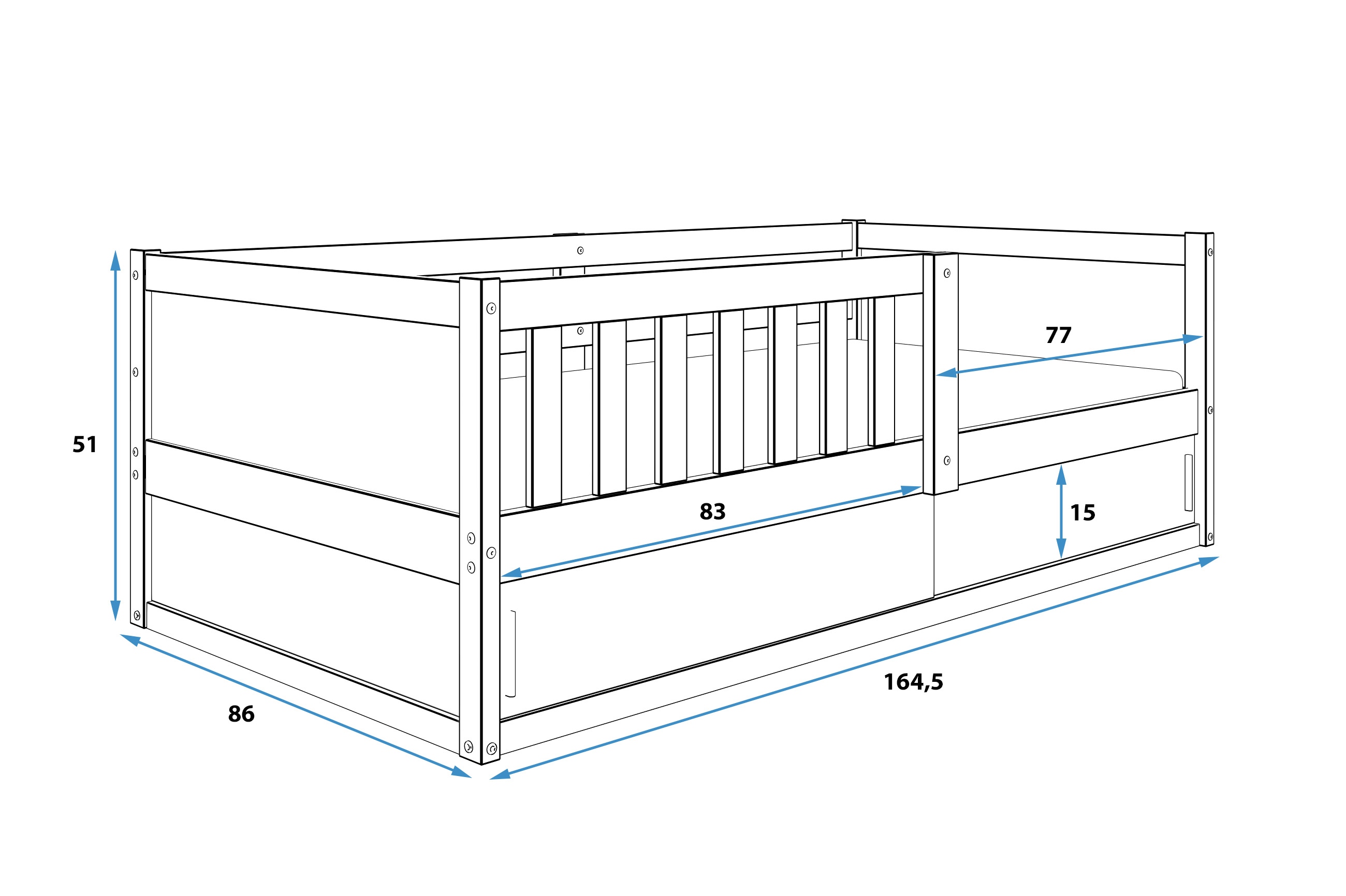 Dimensiuni și specificații pentru patul copiilor Single Smart 2 80x160 cu saltea și depozitare, lemn natural Dimensiuni și specificații pentru patul copiilor Single Smart 2 80x160 cu saltea și depozitare, lemn natural