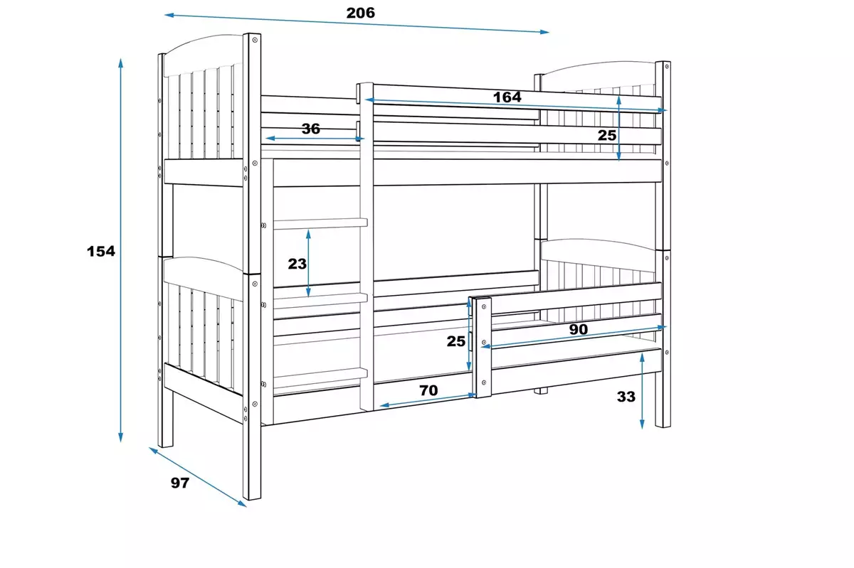Dimensiuni și specificații pentru patul de tineret, Winnie 90x200, grafit Dimensiuni și specificații pentru patul de tineret, Winnie 90x200, grafit