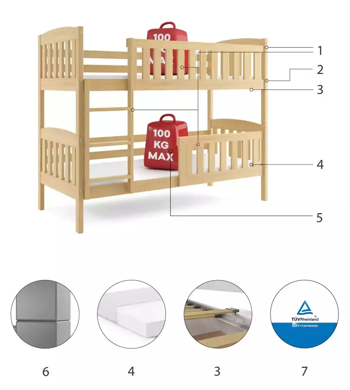 Componente pentru patul de tineret, găleată de Winnie 90x200, pin Componente pentru patul de tineret, găleată de Winnie 90x200, pin