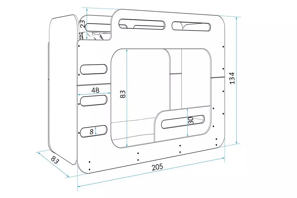 Dimensiuni și specificații pentru paturile de tineret, Max 2 80x200 cu o saltea Dimensiuni și specificații pentru paturile de tineret, Max 2 80x200 cu o saltea