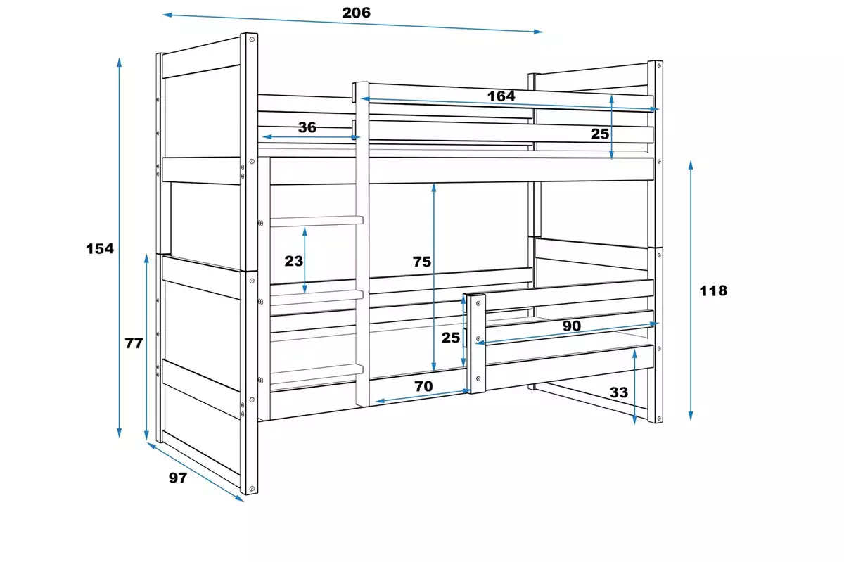 Dimensiuni și specificații pentru patul de tineret RICO 90x200 cu o saltea, alb Dimensiuni și specificații pentru patul de tineret RICO 90x200 cu o saltea, alb