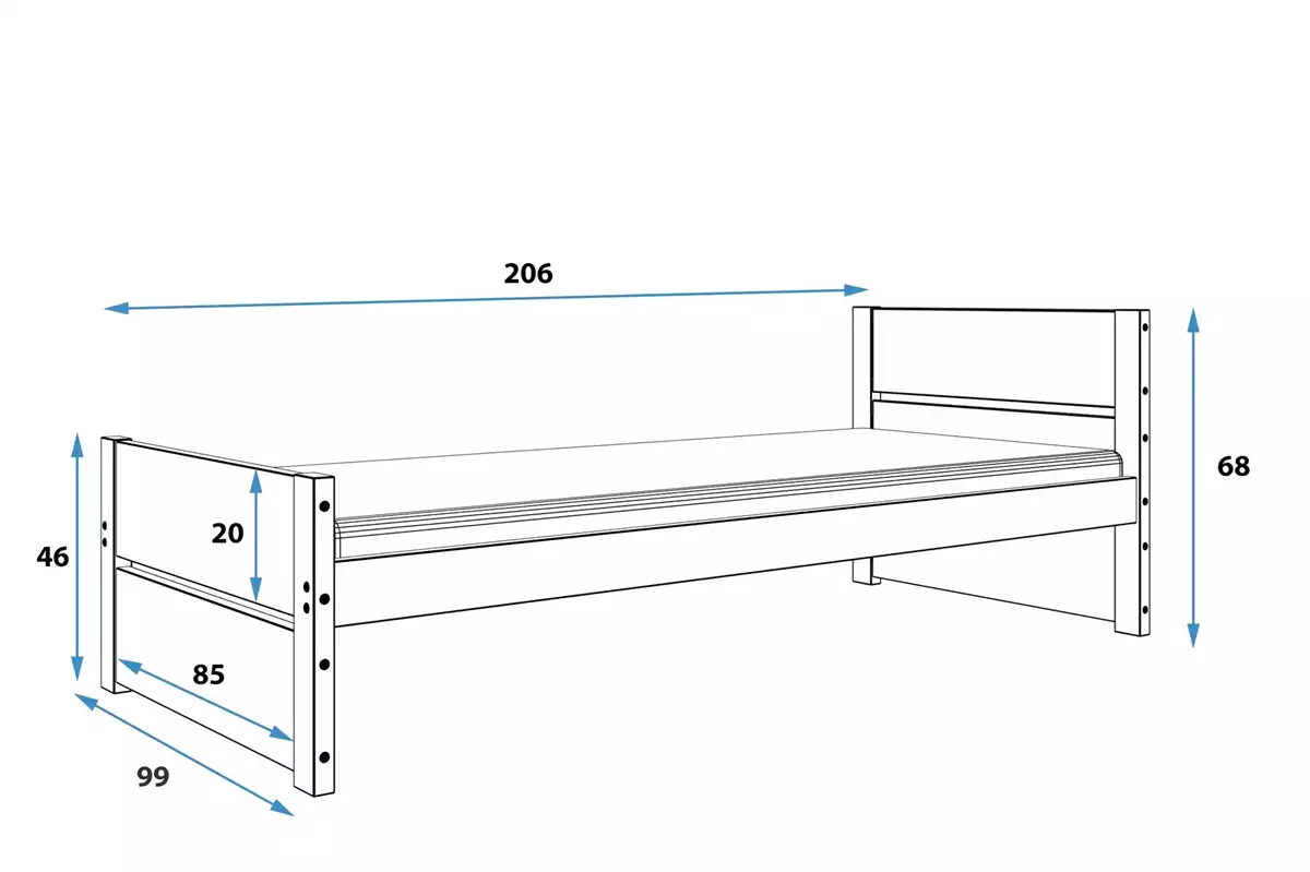 Dimensiuni și specificații pentru patul de tineret Single Bartek 90x200 cu saltea, alb Dimensiuni și specificații pentru patul de tineret Single Bartek 90x200 cu saltea, alb