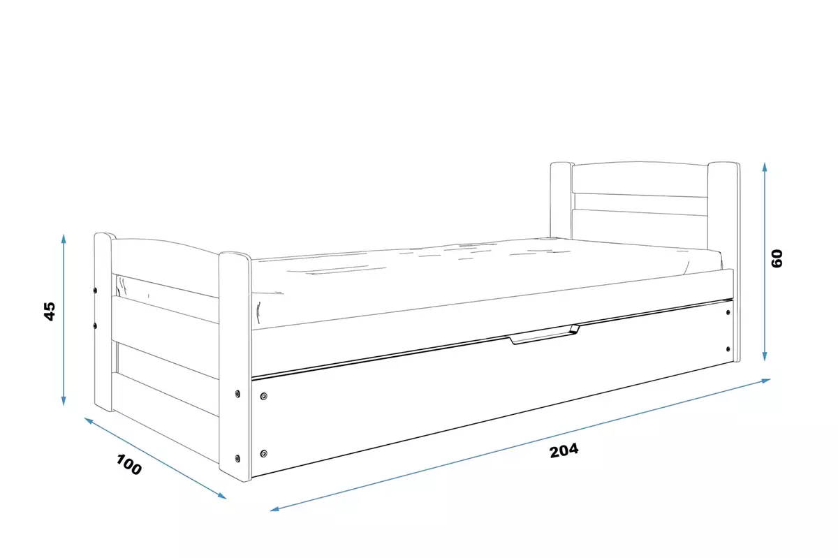 Dimensiuni și specificații pentru patul de tineret unic erni 90x200 cu saltea și container, grafit Dimensiuni și specificații pentru patul de tineret unic erni 90x200 cu saltea și container, grafit