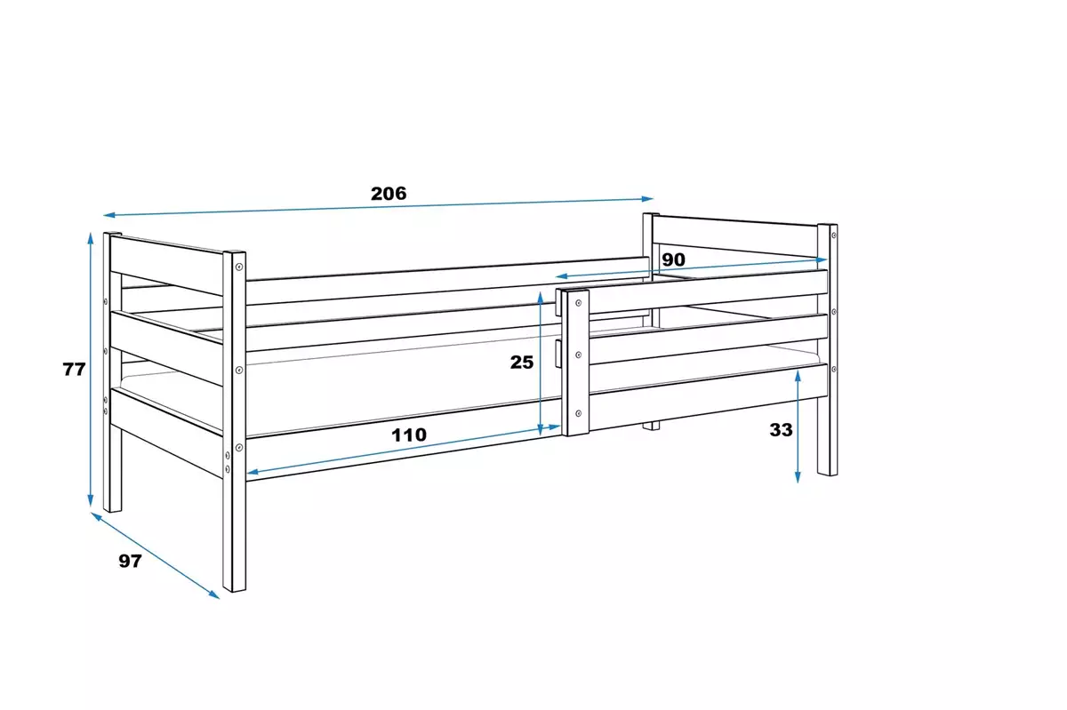 Dimensiuni și specificații pentru patul de tineret single eryk 90x200, alb Dimensiuni și specificații pentru patul de tineret single eryk 90x200, alb