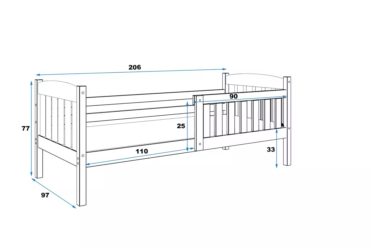 Dimensiuni și specificații pentru patul de tineret single Winnie 90x200 cu saltea, alb Dimensiuni și specificații pentru patul de tineret single Winnie 90x200 cu saltea, alb
