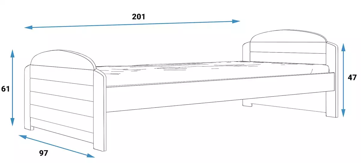 Dimensiuni și specificații pentru patul de tineret LILI 90x200, alb Dimensiuni și specificații pentru patul de tineret LILI 90x200, alb