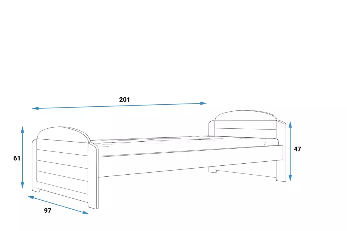 Dimensiuni și specificații pentru patul de tineret LILI 90x200 cu saltea, grafit Dimensiuni și specificații pentru patul de tineret LILI 90x200 cu saltea, grafit