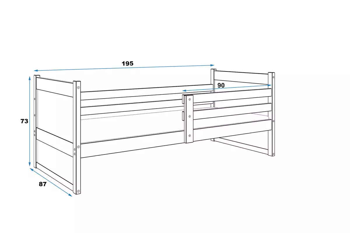 Dimensiuni și specificații pentru patul de tineret unic Rico 80x190 cu saltea, alb/verde