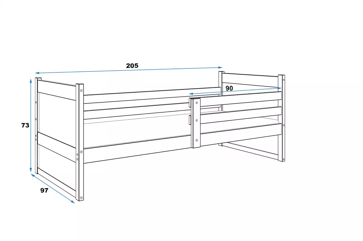 Dimensiuni și specificații pentru patul de tineret unic Rico 90x200 cu saltea, alb/albastru Dimensiuni și specificații pentru patul de tineret unic Rico 90x200 cu saltea, alb/albastru