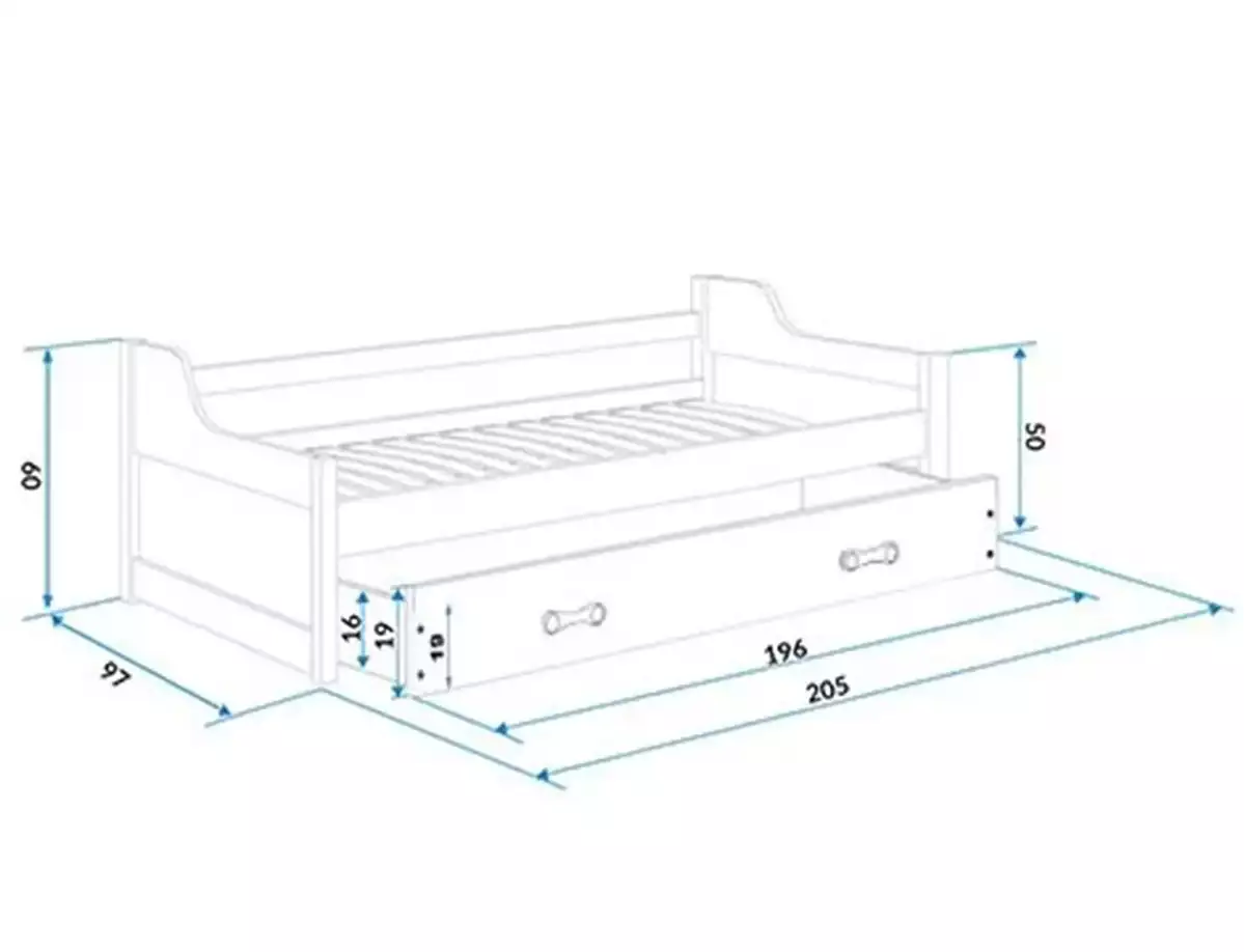 Dimensiuni și specificații pentru patul retractabil de tineret Dawid 90x200 cu saltea și sertar, alb/roz Dimensiuni și specificații pentru patul retractabil de tineret Dawid 90x200 cu saltea și sertar, alb/roz