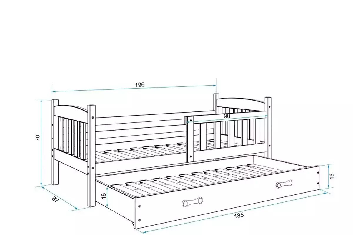 Dimensiuni și specificații pentru paturile de tineret retractabile Winnie 80x190 cu sertar, pin/roz Dimensiuni și specificații pentru paturile de tineret retractabile Winnie 80x190 cu sertar, pin/roz