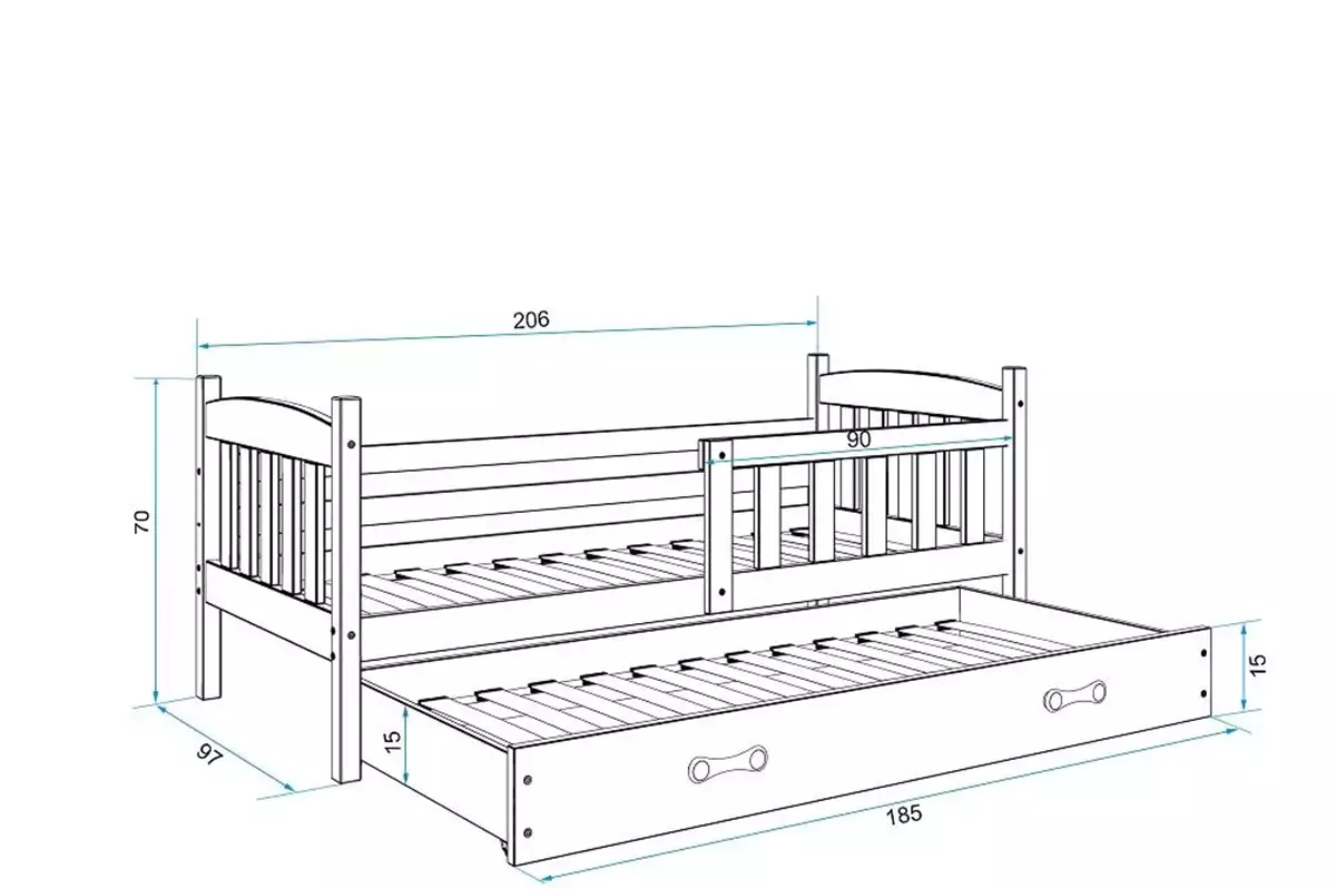 Dimensiuni și specificații pentru paturile de tineret retractabile Winnie 90x200 cu sertar, alb/verde Dimensiuni și specificații pentru paturile de tineret retractabile Winnie 90x200 cu sertar, alb/verde
