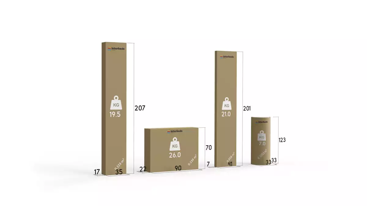 Metoda de ambalare pentru patul Hilton 120x200 cu saltea și recipient, verde