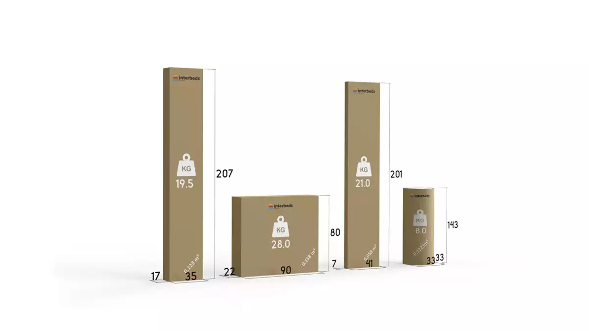 Metodă de ambalare pentru patul dormitor Hilton 140x200 cu saltea și container, grafit