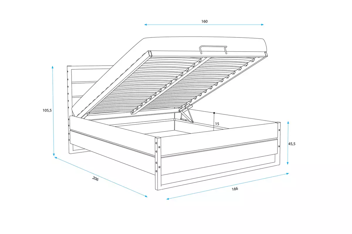 Dimensiuni și specificații pentru paturi pentru dormitor 160x200 cu saltea și container, din lemn de stejar Dimensiuni și specificații pentru paturi pentru dormitor 160x200 cu saltea și container, din lemn de stejar