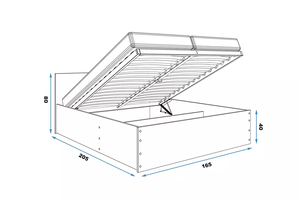 Dimensiuni și specificații pentru patul patului de pat 160x200 cu un recipient, kraft Dimensiuni și specificații pentru patul patului de pat 160x200 cu un recipient, kraft