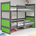 Pat supraetajat pentru tineri RICO 90X200, grafit/verde