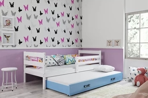 Pat extensibil pentru tineri ERYK 80X190 cu sertar, alb/albastru