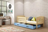 Jacquot pat single pentru adolescenți 90x190 cu saltea și sertar, pin / albastru