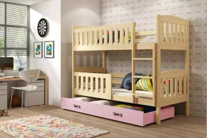 Jacquot 90x190 pat supraetajat pentru adolescenți cu sertar, pin / roz