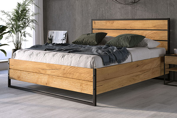 Dormitor pat LOFT 140X200 cu container, din lemn de stejar