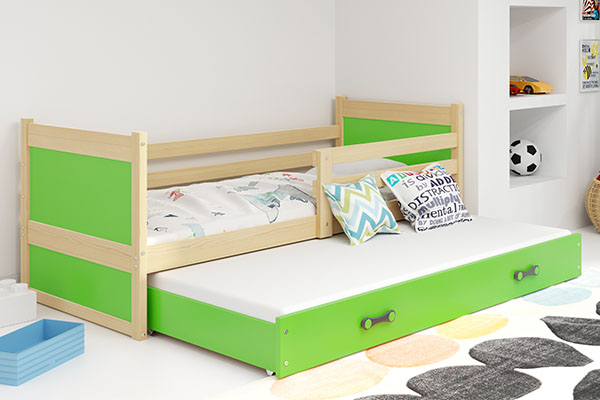 RICO 90X200 pat extensibil pentru tineri cu saltea și sertar, pin/verde