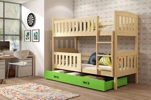 Pat supraetajat junior KUBUŚ 90X200 cu sertar, pin/verde
