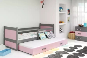 Rico teen pat trundle 90x190 cu sertar, gri / roz