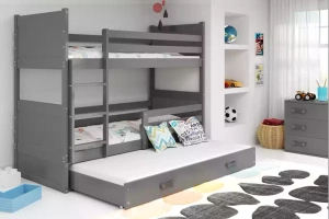 Rico pat supraetajat pentru adolescenți cu 3 locuri 90x190 cu sertar, gri