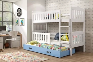 Pat cu baldachin KUBUŚ 90X190 cu sertar, alb/albastru