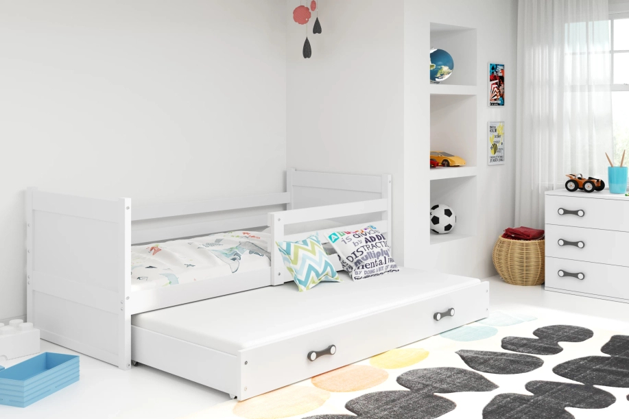 RICO 90X200 pat extensibil pentru tineri cu saltea și sertar, alb