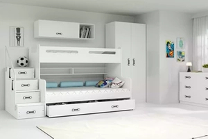 Pat supraetajat pentru tineret MAX 3 120X200 cu saltea și sertar, alb