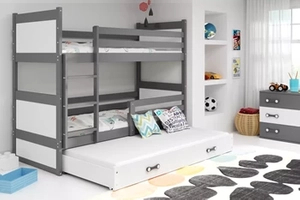 Pat de tineret cu trei paturi RICO 90X200 cu sertar, grafit/alb