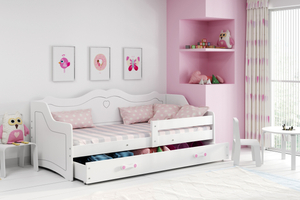 Julia pat single 80X160 cu saltea și sertar, alb