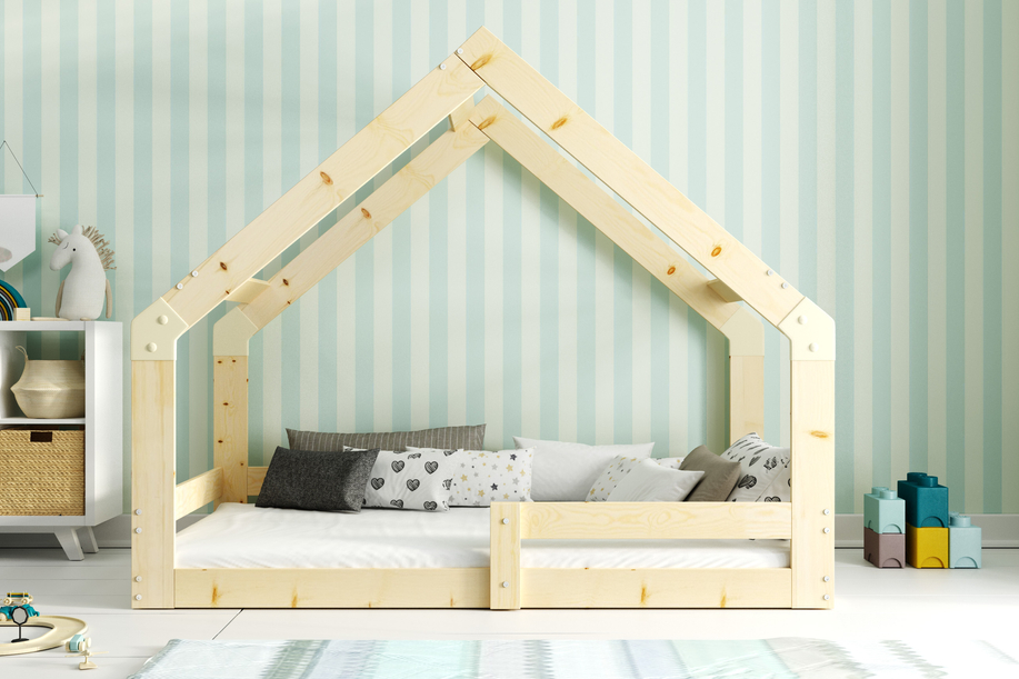 Cottage pat single 80X160 cu saltea, lemn natural