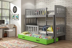 KUBUŚ 90X200 pat de tineret pentru trei persoane cu saltea și sertar, grafit/verde