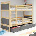 Pat supraetajat pentru tineri RICO 90X200 cu sertar, pin/grafit