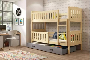 Pat supraetajat pentru adolescenți Jacquot 90x190 cu sertar, pin/gri