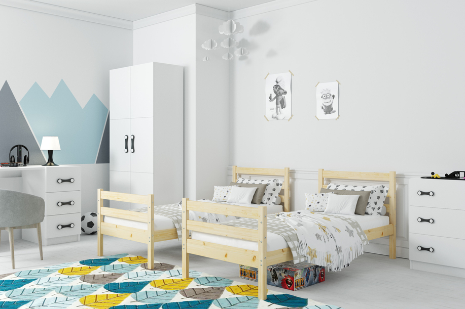 Pat supraetajat pentru tineri Erik 90X190, cu saltea, lemn natural