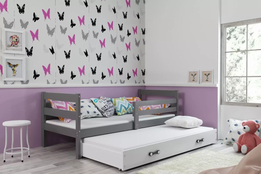 Éric 90x190 pat extensibil pentru adolescenți cu sertar, gri/alb