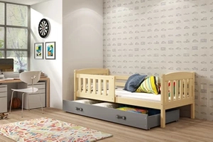 KUBUŚ 80X190 pat single pentru tineri cu saltea și sertar, pin/grafit