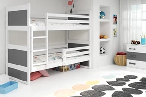 Pat supraetajat pentru tineri RICO 90X200 cu saltea, alb/grafit