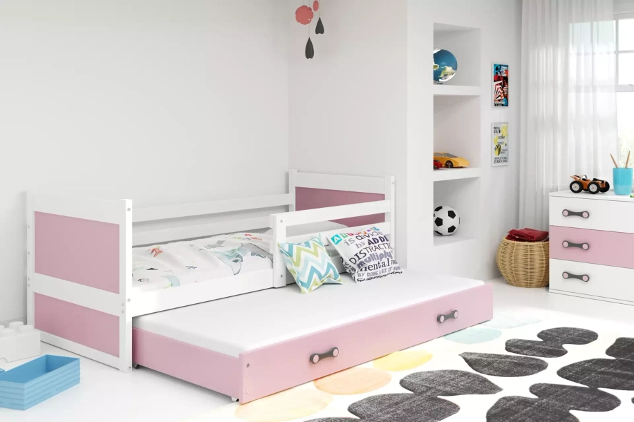 Rico teen pat trundle 90x190 cu sertar, alb / roz